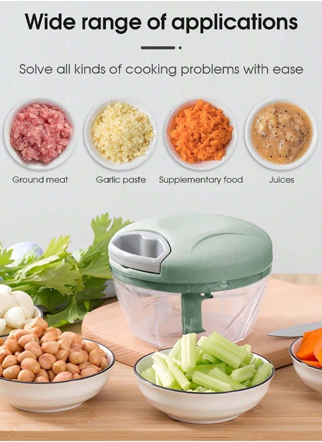 Bukela - Food Chopper,Garlic Chopper with Container,Vegetable Kitchen Cutter,Pull String Hand Manual Food Processor Sharp Blades Mincer Shredder for Cutting Onions Chili Ginger Seasoning (Green, 500ml) - Image 1