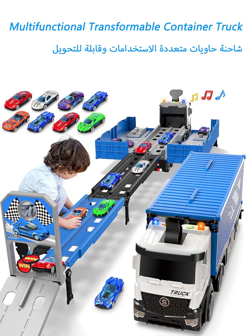 Bukela Carrier Truck Race Track - Foldable 3-Layer Transport Playset with 8 Race Cars, Toddler Toys for Boys & Girls Ages 3-6+ Years | Holiday Gifts - Image 1