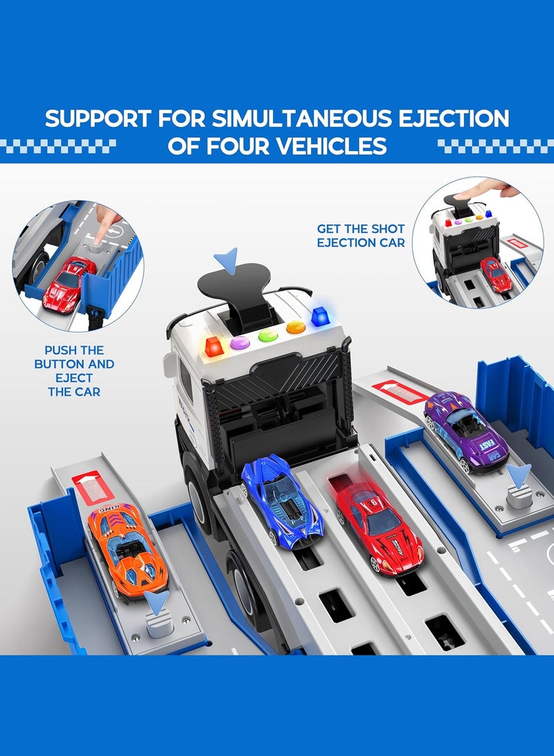 Bukela Carrier Truck Race Track - Foldable 3-Layer Transport Playset with 8 Race Cars, Toddler Toys for Boys & Girls Ages 3-6+ Years | Holiday Gifts - Image 2