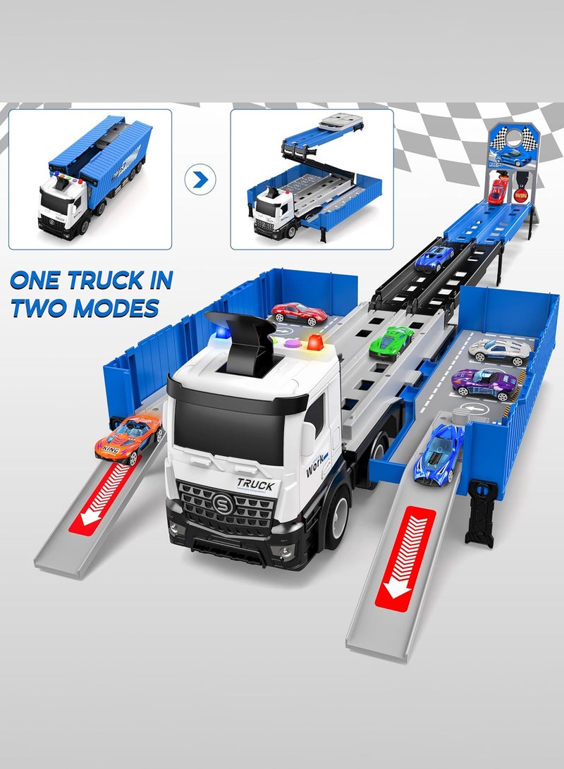 Bukela Carrier Truck Race Track - Foldable 3-Layer Transport Playset with 8 Race Cars, Toddler Toys for Boys & Girls Ages 3-6+ Years | Holiday Gifts - Image 4