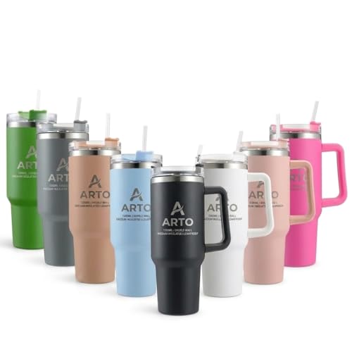 Arto Stainless Steel Insulated Tumbler with Handle and Straw, 1200 ml, Leakproof Lid, Cup Holder Friendly – Multicolour (POF-1) - Image 1