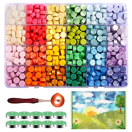 Comealltime 630Pcs Sealing Wax Beads, Spring Garden Theme Wax Seal Stamp Kit with 1Pcs Melting Spoon, 10Pcs Tea Light Candles with Gift Box(Spring Garden) - Image 1