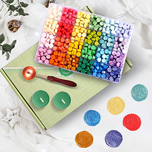 Comealltime 630Pcs Sealing Wax Beads, Spring Garden Theme Wax Seal Stamp Kit with 1Pcs Melting Spoon, 10Pcs Tea Light Candles with Gift Box(Spring Garden) - Image 2