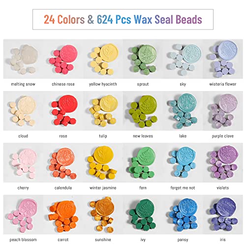 Comealltime 630Pcs Sealing Wax Beads, Spring Garden Theme Wax Seal Stamp Kit with 1Pcs Melting Spoon, 10Pcs Tea Light Candles with Gift Box(Spring Garden) - Image 3