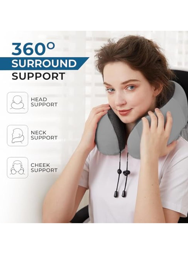 Arabest وسادة سفر للرقبة مع غطاء عين وسدادات أذن من رغوة الذاكرة النقية لدعم الرأس للطائرة والسيارة والمنزل لتخفيف آلام الرقبة والكتف وسادة ناعمة للسفر والنوم (رمادي) - Image 5