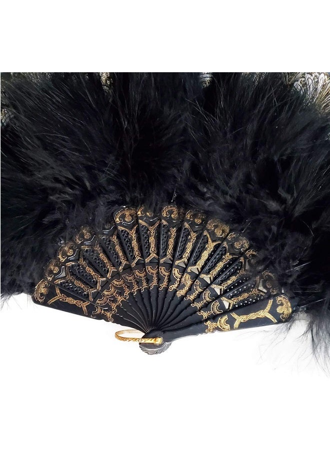 مروحة يدوية من الريش، مروحة قابلة للطي باللون الأسود، محمولة باليد، للاحتفالات وحفلات الزفاف والرقص والديكور - Image 2