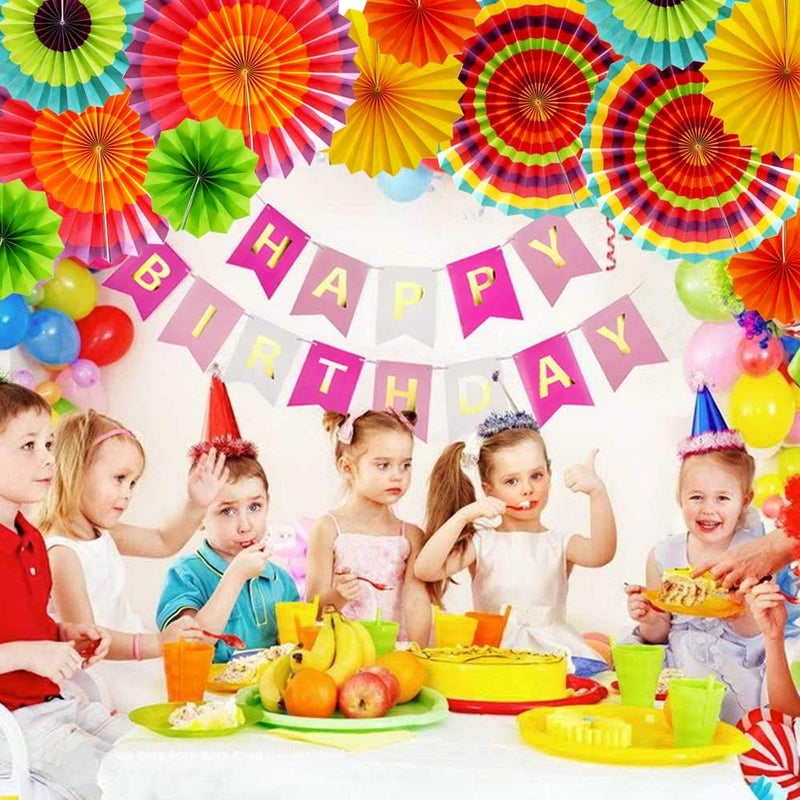 Hola Fiesta Paper Fans Flower Birthday Carnival Welcome Party Decorations ColorsSet of 12 - Image 4