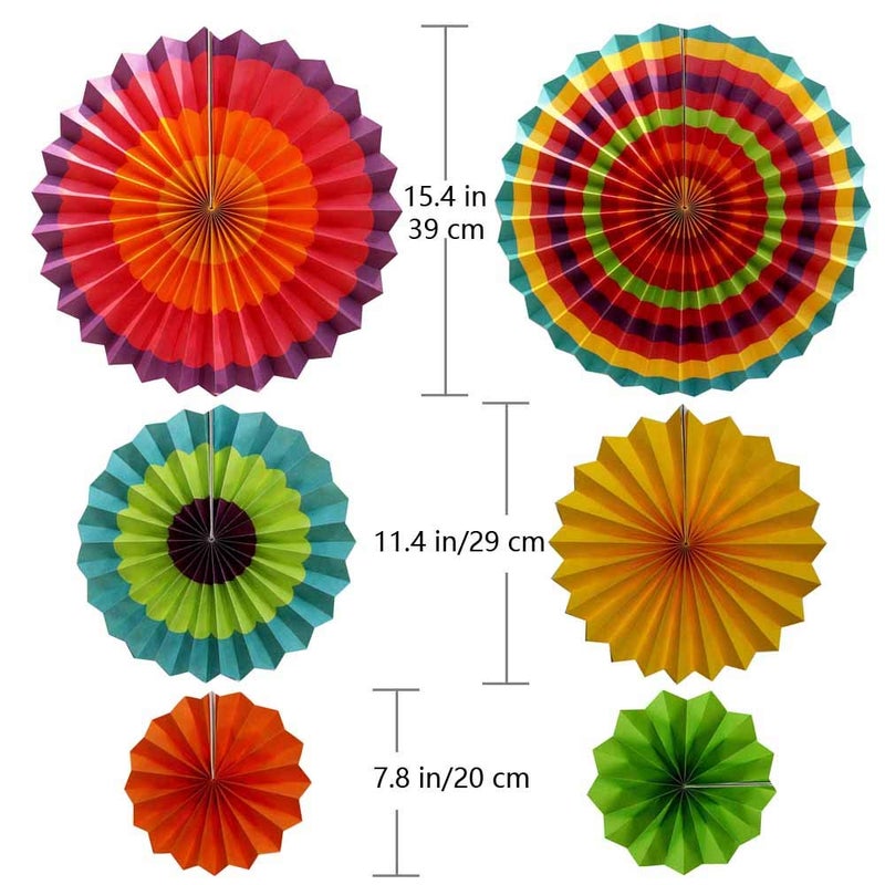 Hola Fiesta Paper Fans Flower Birthday Carnival Welcome Party Decorations ColorsSet of 12 - Image 2