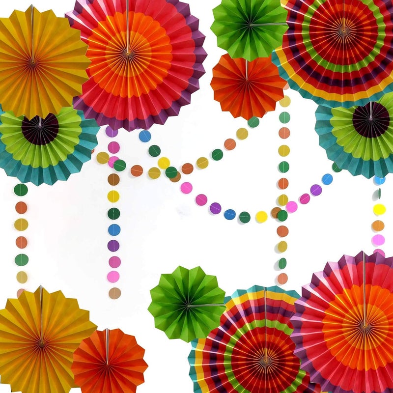 Hola Fiesta Paper Fans Flower Birthday Carnival Welcome Party Decorations ColorsSet of 12 - Image 5