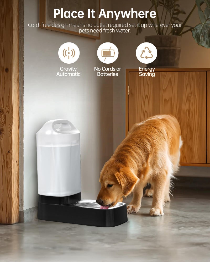 lesotc Automatic Dog Water Bowl Dispenser with Filter - 2.4 Gal Large Gravity Auto Pet Water Feeder Waterer with Stainless Steel Bowl & Easy Carry Handle for Large Dog Cat Multi Pet Use - Image 5