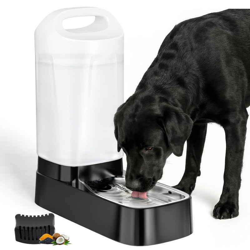 lesotc Automatic Dog Water Bowl Dispenser with Filter - 2.4 Gal Large Gravity Auto Pet Water Feeder Waterer with Stainless Steel Bowl & Easy Carry Handle for Large Dog Cat Multi Pet Use - Image 1