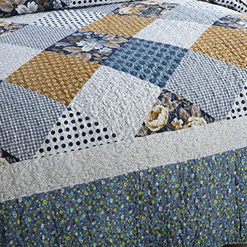 NEWLAKE Quilt Bedspread Sets-Checkered Floral Reversible Coverlet Set,Queen Size - Image 3