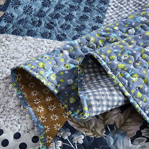 NEWLAKE Quilt Bedspread Sets-Checkered Floral Reversible Coverlet Set,Queen Size - Image 5