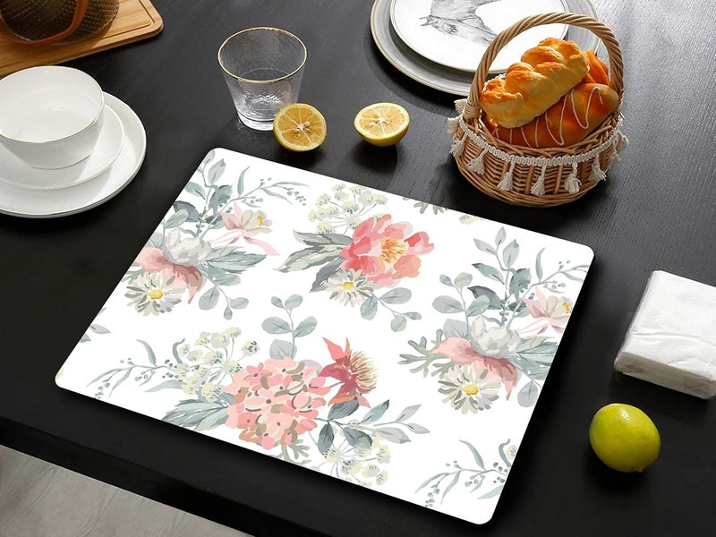 Space Of Joy Space of Joy Vibrant Florals Design Premium Printed MDF Wooden Dining Table mats HeatWater Resistant Rectangle Shape Placemats for Dining Kitchen Indoor Outdoor Set of 6 Pieces - Image 1