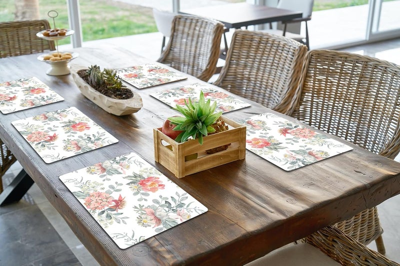 Space Of Joy Space of Joy Vibrant Florals Design Premium Printed MDF Wooden Dining Table mats HeatWater Resistant Rectangle Shape Placemats for Dining Kitchen Indoor Outdoor Set of 6 Pieces - Image 2