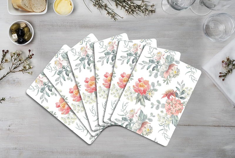 Space Of Joy Space of Joy Vibrant Florals Design Premium Printed MDF Wooden Dining Table mats HeatWater Resistant Rectangle Shape Placemats for Dining Kitchen Indoor Outdoor Set of 6 Pieces - Image 3