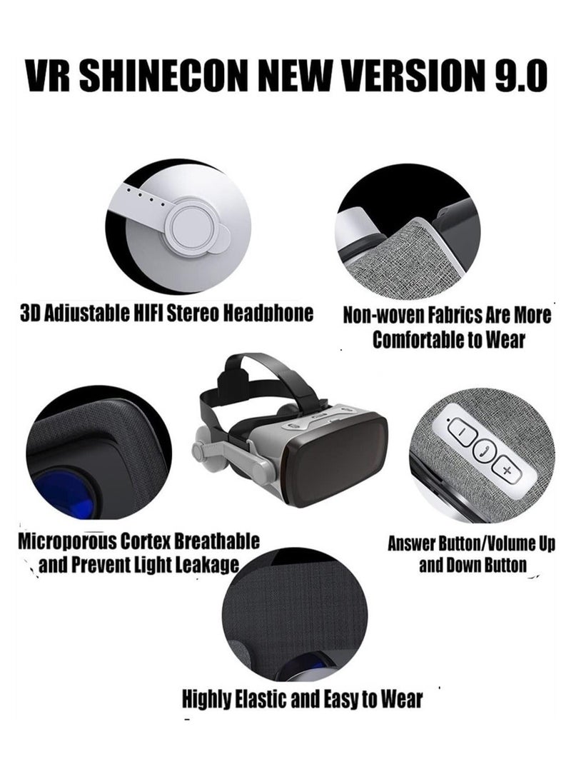 VR Headset, 3D VR Headset with Remote Controller, Virtual Reality VR 3D Glasses VR Set 3D Virtual Reality Goggles, Controller, Adjustable VR Glasses Support 4.7-6.0 Inches Smartphones - Image 5