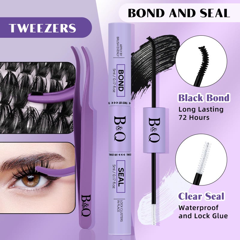 B&qaugen DIY Lash Extension Kit 280pcs Individual Lashes Cluster D Curl Eyelash Extension Kit Lash Clusters with Lash Bond and Seal and Lash Applicator Tool for Self Application (KIT,50D-D-9-16MIX) - Image 3