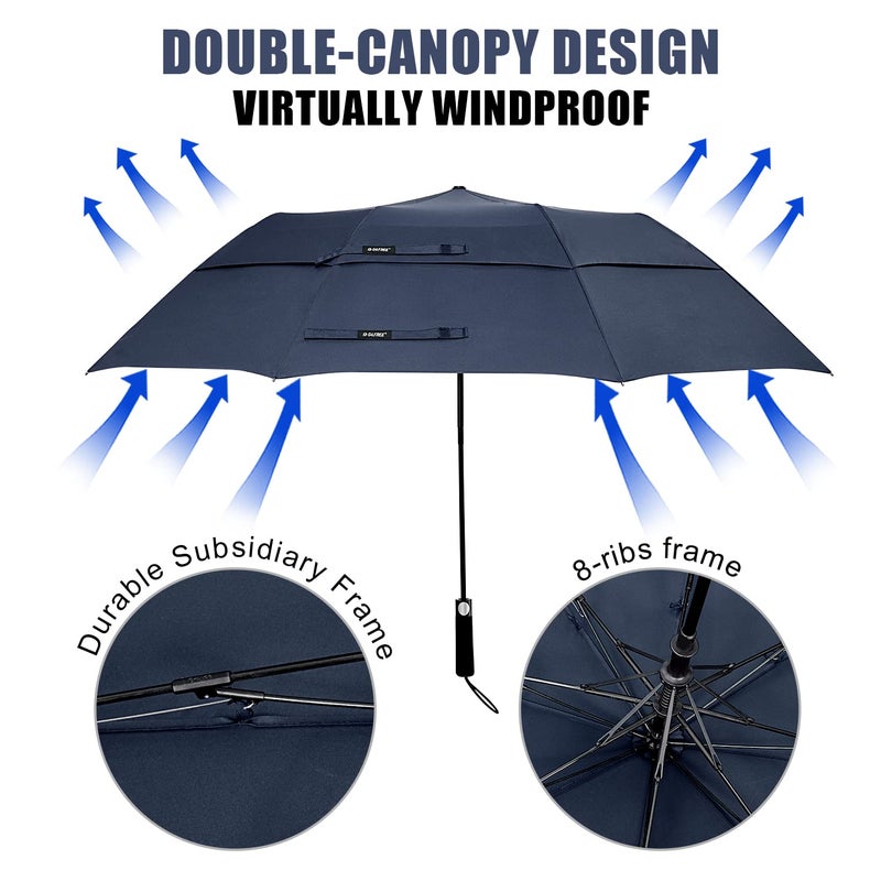 G4Free 62 Inch Portable Golf Umbrella Large Oversize Double Canopy Vented Windproof Waterproof Automatic Open Stick Umbrellas for Men and Women(Dark Blue) - Image 5