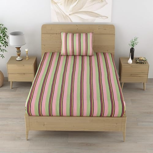 Värde Handloom Single Bedsheet with Pillow Cover 1|Handmade Cotton Bedsheets for Double Bed|Bedsheet Size-220X150 Cm with Coarse Pillow Cover 68X43 Cm-Support Local Artisans,210 tc,Multicolor - Image 1