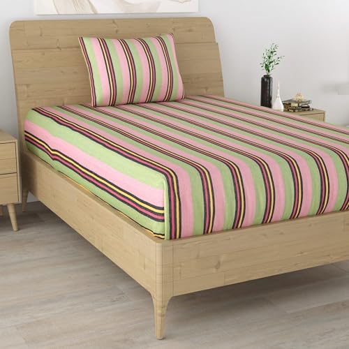 Värde Handloom Single Bedsheet with Pillow Cover 1|Handmade Cotton Bedsheets for Double Bed|Bedsheet Size-220X150 Cm with Coarse Pillow Cover 68X43 Cm-Support Local Artisans,210 tc,Multicolor - Image 2