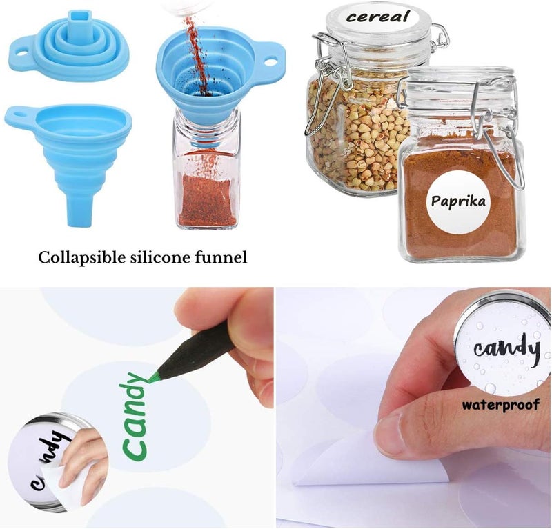 SPANLA Spice Jars, 24 Pack 4oz Small Glass Jars with Airtight Hinged Lid, With 24 Spice Labels & Silicone Funnels, Airtight Glass Jars for Spices, Condiments Herb Seasoning Art Craft Storage - Image 3