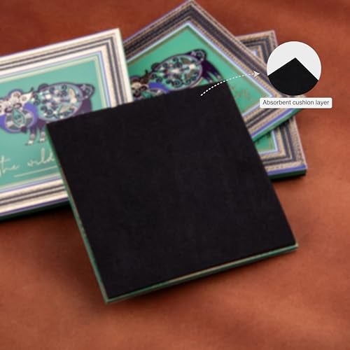 GIBOX Tea & Wine Table Coaster for Home & Kitchen Dining Table Gold Plated Enamel Glossy Finish Green Wooden (Set of 4) Office, Bar Table with Absorbent & Anti Slip Hot & Cold Drinks - Image 3