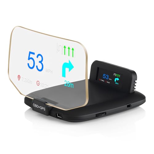 MAIMEIMI OBD2 Heads Up Display Turn Indication for 12V Car MAIMEIMI OBD2 & GPS Dual System Digital Speedometer for Car HUD MPH Projector with RPM, Water TEM, PSI, Volt, Odo, 4 Alarm for Most 2008+ Sedan Cars - Image 1