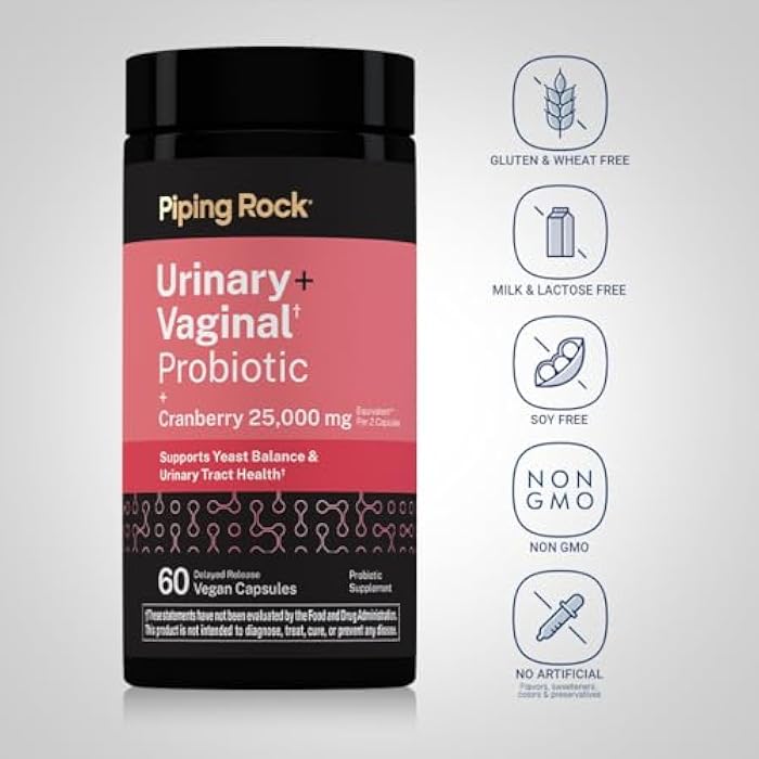 Piping Rock Urinary and Vaginal Probiotic for Women | 60 Capsules | with Cranberry | Support Healthy Urinary Tract. Vaginal pH, Yeast Balance, Vaginal Flora | Vegan, Non-GMO and Gluten Free - Image 3