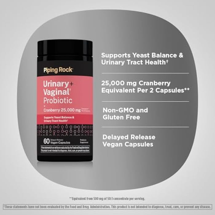 Piping Rock Urinary and Vaginal Probiotic for Women | 60 Capsules | with Cranberry | Support Healthy Urinary Tract. Vaginal pH, Yeast Balance, Vaginal Flora | Vegan, Non-GMO and Gluten Free - Image 4