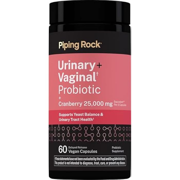 Piping Rock Urinary and Vaginal Probiotic for Women | 60 Capsules | with Cranberry | Support Healthy Urinary Tract. Vaginal pH, Yeast Balance, Vaginal Flora | Vegan, Non-GMO and Gluten Free - Image 1