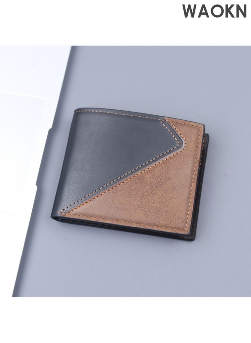 WAOKN New men's multi slot leather wallet, men's wallet, men's short card bag 2-in-1 wallet, foldable wallet, lightweight and convenient to carry wallet, spliced large capacity wallet. - Image 4