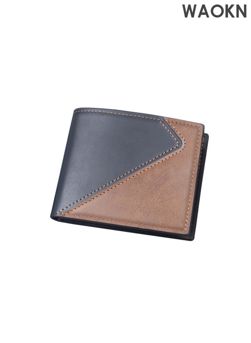 WAOKN New men's multi slot leather wallet, men's wallet, men's short card bag 2-in-1 wallet, foldable wallet, lightweight and convenient to carry wallet, spliced large capacity wallet. - Image 1