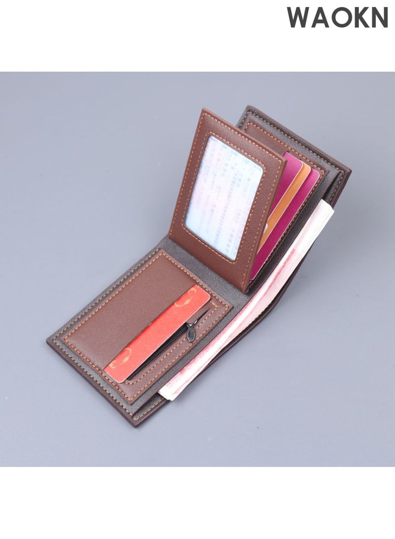 WAOKN New men's multi slot leather wallet, men's wallet, men's short card bag 2-in-1 wallet, foldable wallet, lightweight and convenient to carry wallet, spliced large capacity wallet. - Image 3