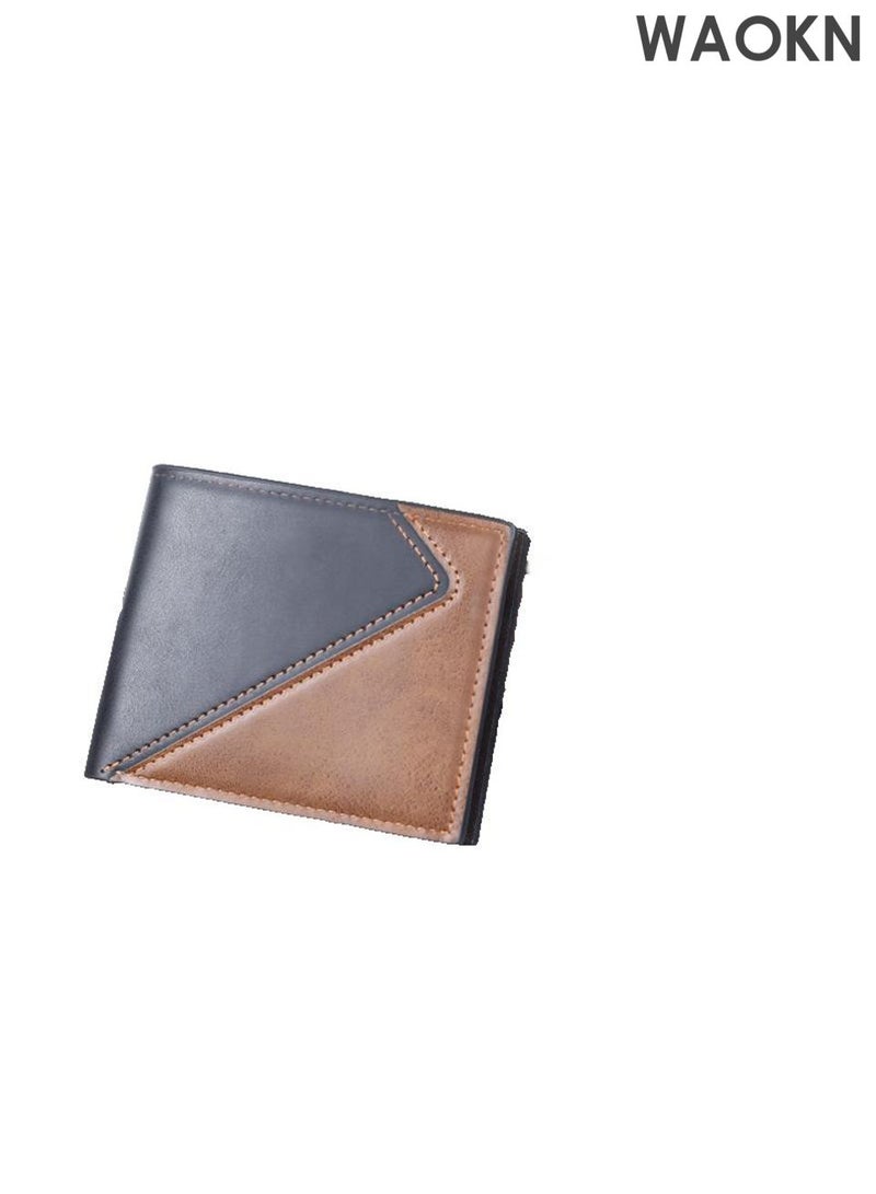 WAOKN New men's multi slot leather wallet, men's wallet, men's short card bag 2-in-1 wallet, foldable wallet, lightweight and convenient to carry wallet, spliced large capacity wallet. - Image 2