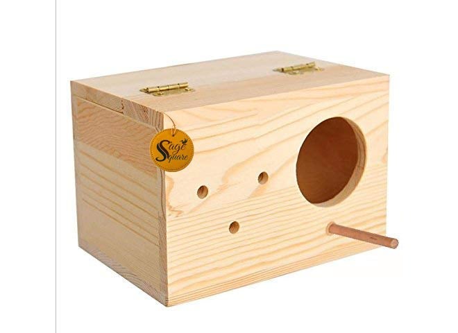Sage Square صندوق تربية طبيعي للطيور متوسطة الحجم (الببغاوات، الكوكاتيل، إلخ) مع عارضة متصلة - Image 1