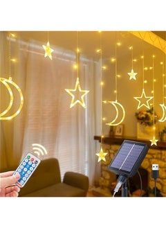 Arabest Solar Icicle Lights for Ramadan - 10.8ft 138 LED Outdoor Moons Stars Curtain String with Timer Remote - USB Rechargeable Warm White Patio Decor  - Image 1
