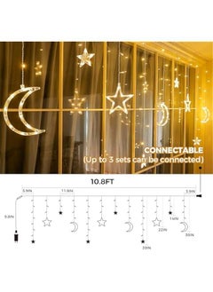 Arabest Solar Icicle Lights for Ramadan - 10.8ft 138 LED Outdoor Moons Stars Curtain String with Timer Remote - USB Rechargeable Warm White Patio Decor  - Image 3
