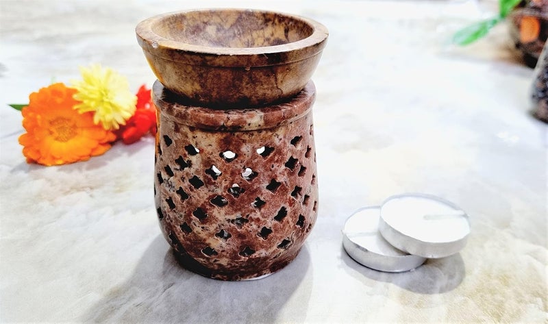 AL Asian Lily AL Asian Lily Natural Color SoapstoneMarble Aroma Oil Diffuser Beautifully Hand Carved for Home Decor 3 25 Inches with 2 T lite Candles Gifting for Navratri Diwali Dussehra Festivals - Image 5