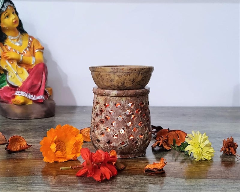 AL Asian Lily AL Asian Lily Natural Color SoapstoneMarble Aroma Oil Diffuser Beautifully Hand Carved for Home Decor 3 25 Inches with 2 T lite Candles Gifting for Navratri Diwali Dussehra Festivals - Image 3
