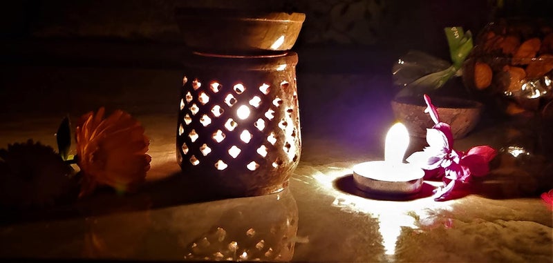 AL Asian Lily AL Asian Lily Natural Color SoapstoneMarble Aroma Oil Diffuser Beautifully Hand Carved for Home Decor 3 25 Inches with 2 T lite Candles Gifting for Navratri Diwali Dussehra Festivals - Image 4