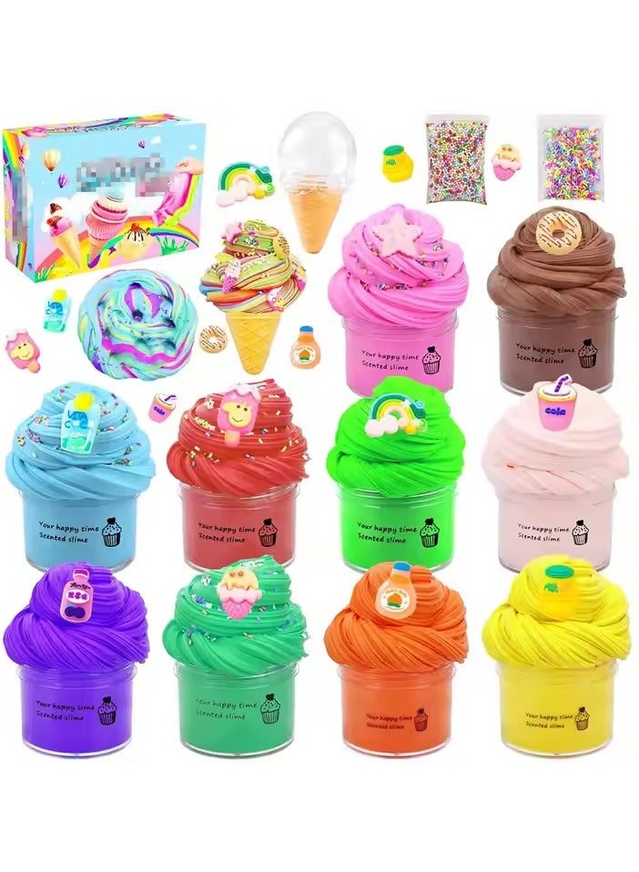 Butter Slime Set for Kids – 10×50 ml Colorful Butter Slimes with Charms, Beads & Accessories – Soft, Stretchy Sensory Toy Kit, Perfect for creative kids’ crafts, stress relief, birthday gifts, and educational toys, Ideal for boys & girls who love slime toys and hands-on fun/ Slime Toys/ butter slime kit/ Slime accessories/ Kids toys/ Safe, non-toxic, and hours of fun - Image 1