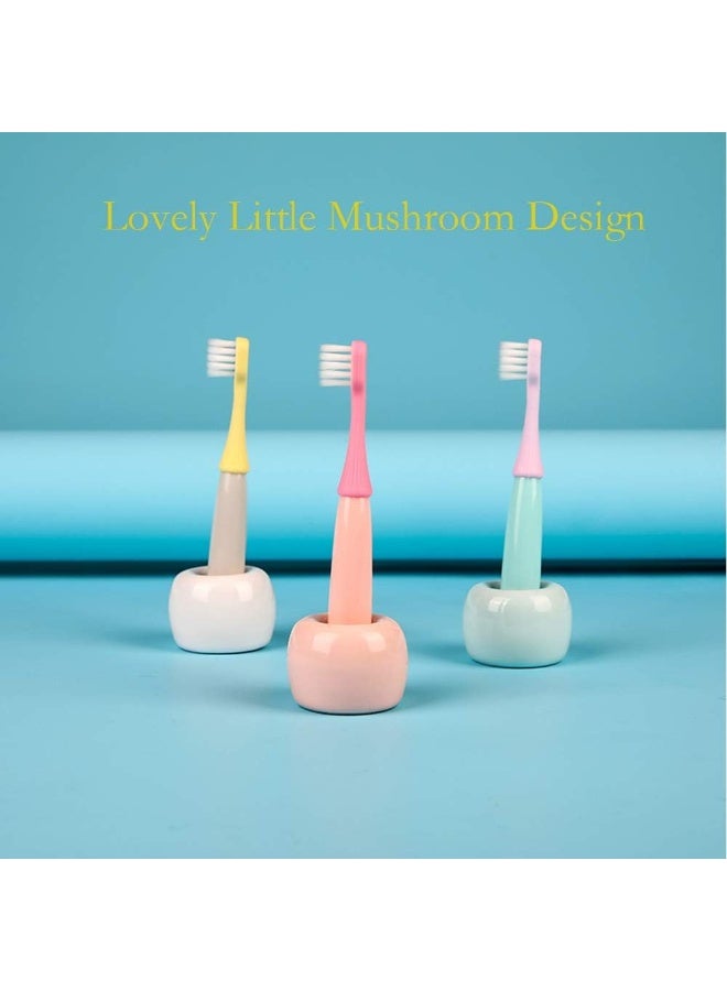 newrichbee 6 Packs Kids ToothbrushLovely Little Mushroom Extra Soft Bristles Toddler Toothbrush for 13Years Old Pink Yellow Blue - Image 3