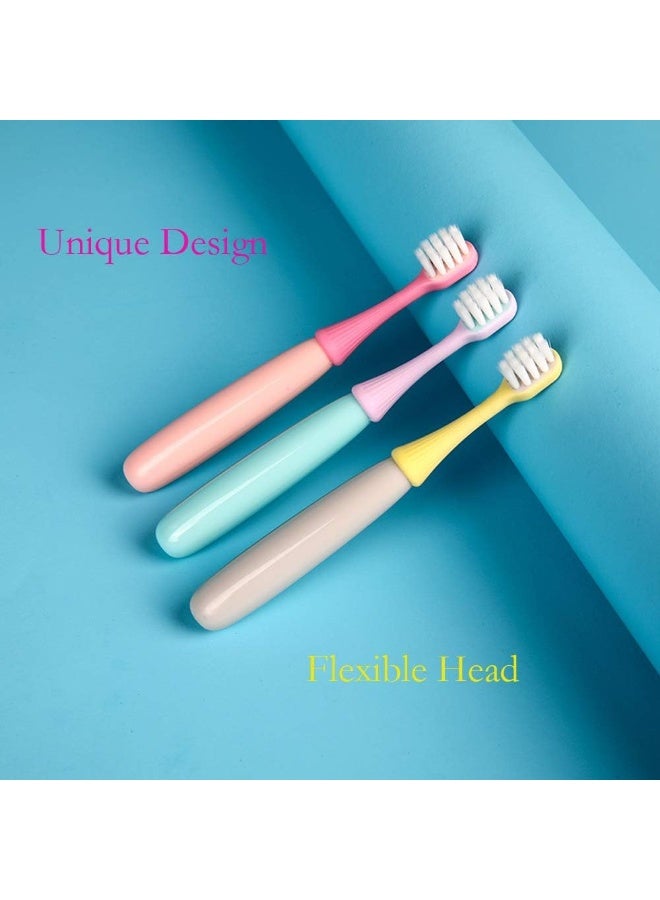 newrichbee 6 Packs Kids ToothbrushLovely Little Mushroom Extra Soft Bristles Toddler Toothbrush for 13Years Old Pink Yellow Blue - Image 2