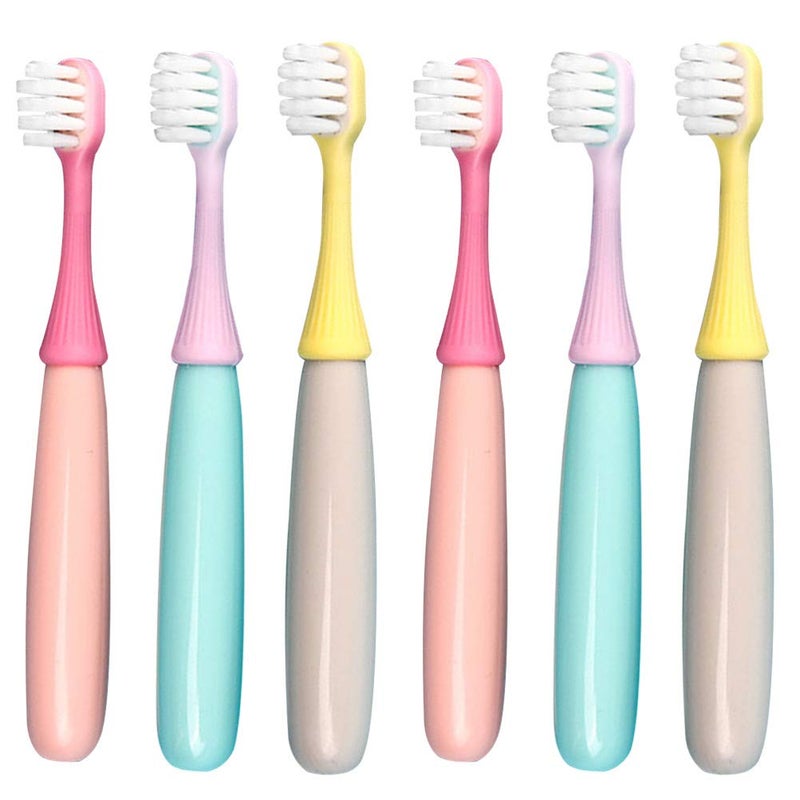 newrichbee 6 Packs Kids ToothbrushLovely Little Mushroom Extra Soft Bristles Toddler Toothbrush for 13Years Old Pink Yellow Blue - Image 1
