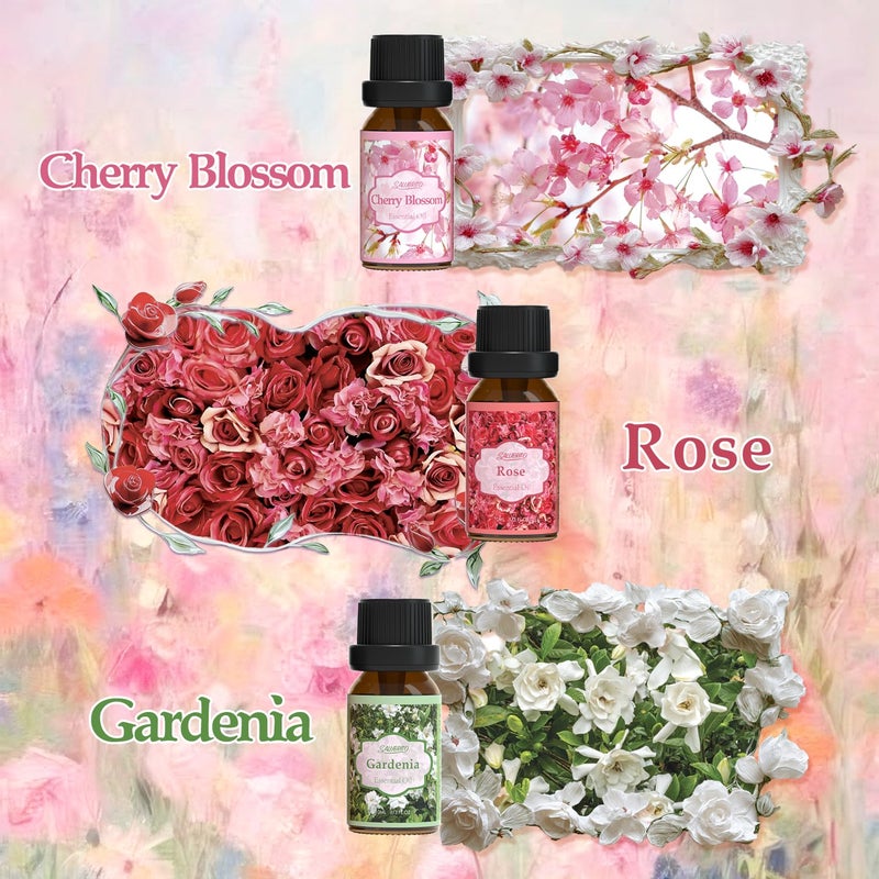 SALUBRITO Floral Fragrance Oils Set, Essential Oils for Diffuser & Candle Making Scents, 6x10ml Aromatherapy Oils Gift Set - Jasmine, Lavender, Rose, Gardenia, Cherry Blossom, Honeysuckle Oil - Image 3