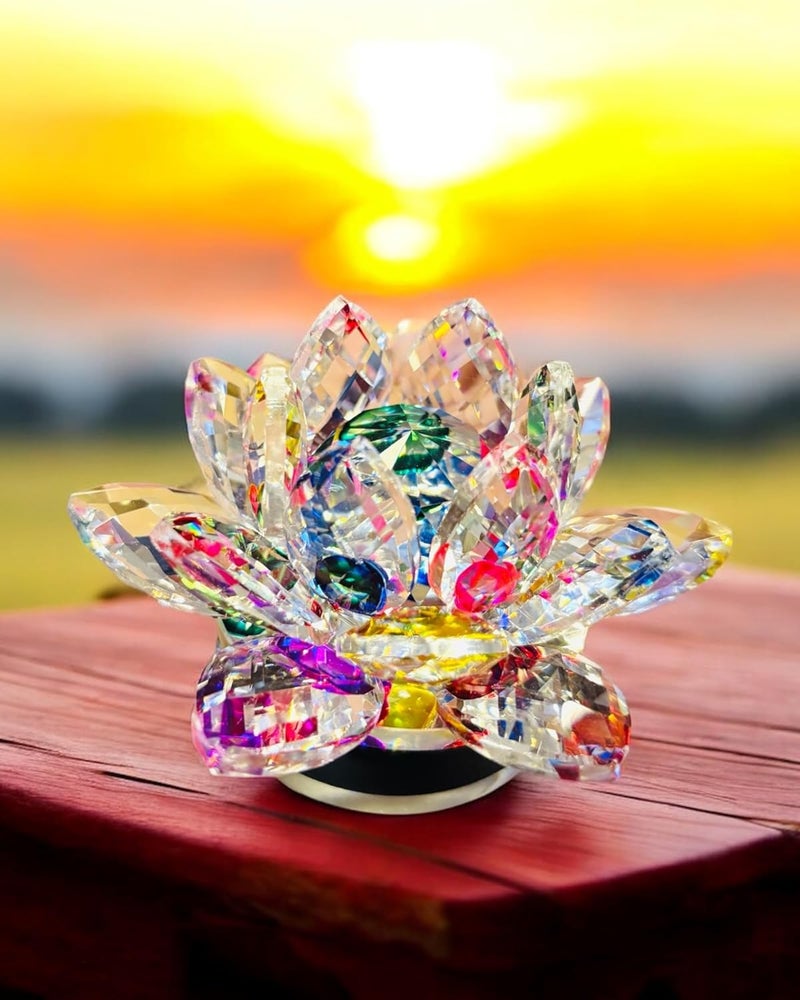 WARMINGO DE Warmingo Rotating Crystal Lotus Fengshui Good Luck Item Crystal Lotus Flower Vastu Best Diwali Gift Gift Item - Image 1