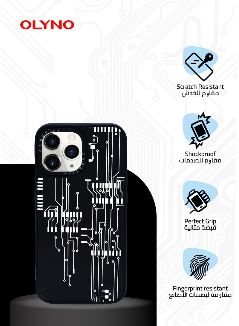 OLYNO TechVisage Slim iPhone 11 Pro Back Case With Circuit Board Design【Shockproof Silicone Polymer】Stylish Modern Protective Cover - Image 2