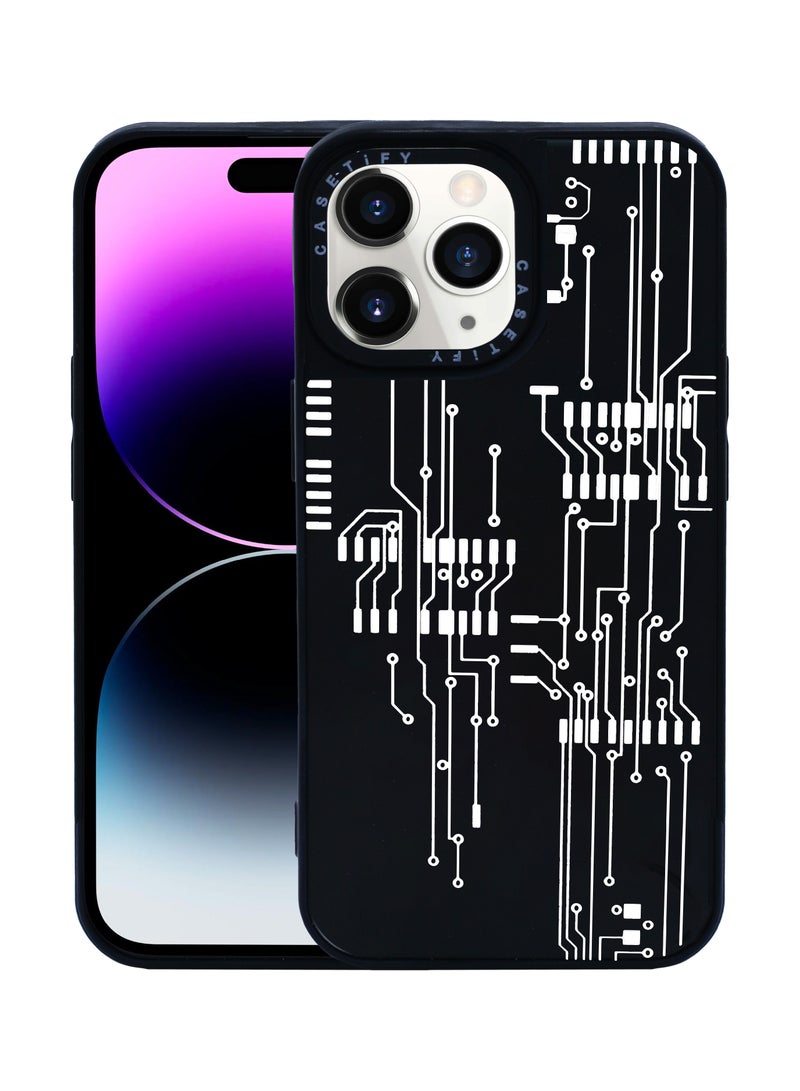 OLYNO TechVisage Slim iPhone 11 Pro Back Case With Circuit Board Design【Shockproof Silicone Polymer】Stylish Modern Protective Cover - Image 1