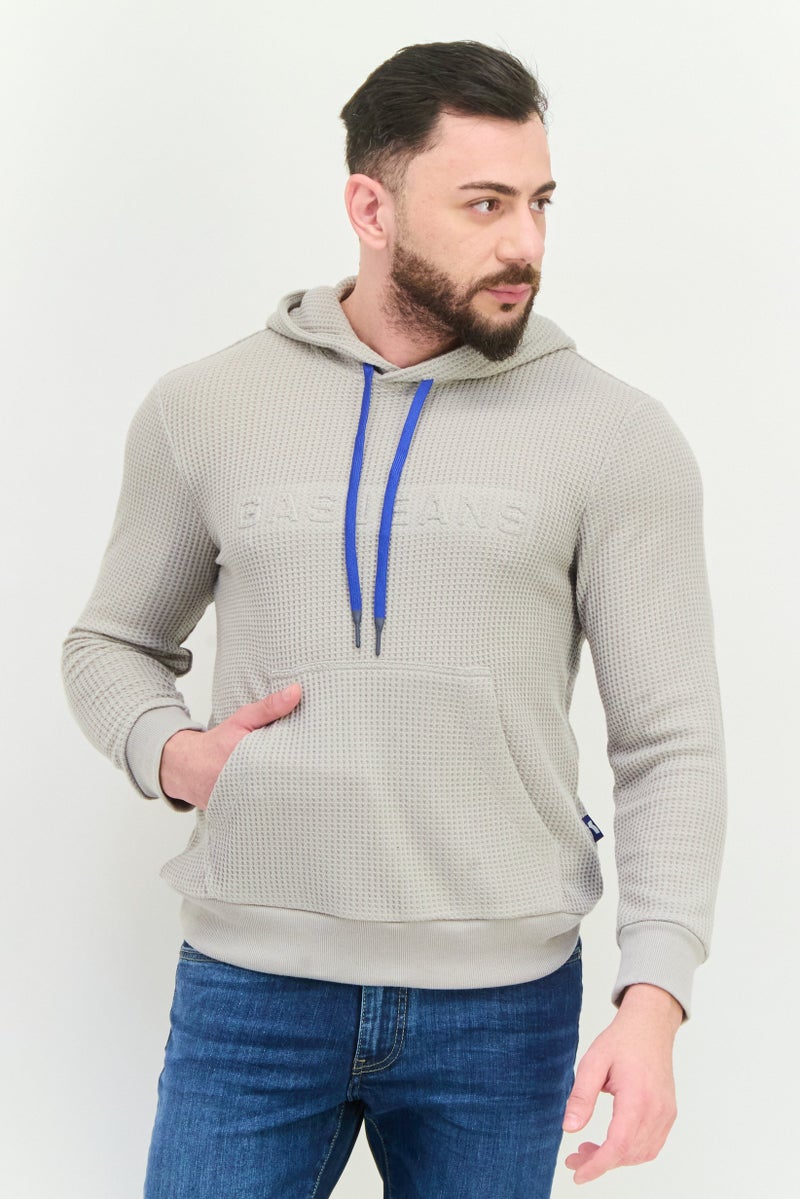 GAS Men Hooded Textured Long Sleeves Sweatshirt, Grey - Image 1